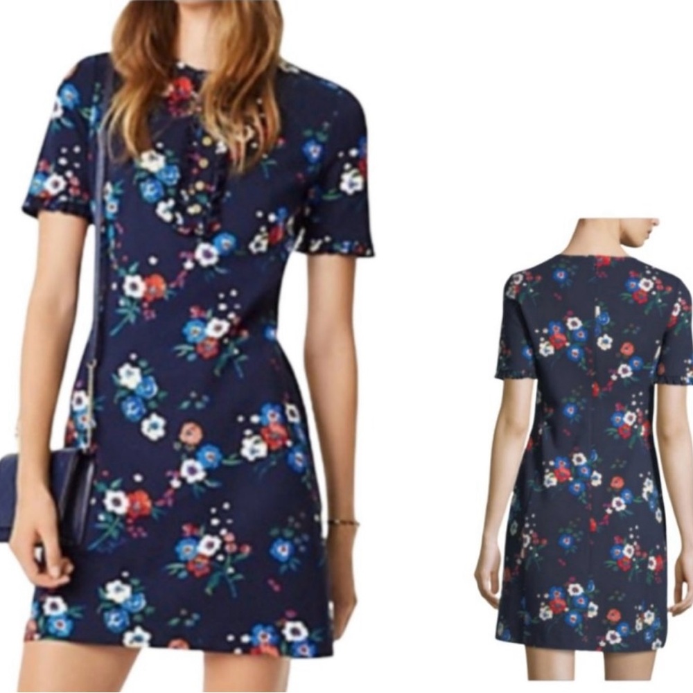 Tory Burch Miranda Short-Sleeve Pansy Bouquet‎ Ponte Shirtdress Small - Picture 2 of 10